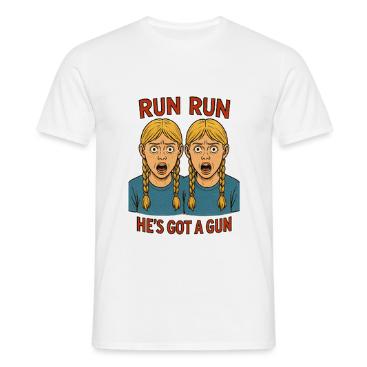 Zwillinge - run he´s got a gun - Männer T-Shirt - Weiß