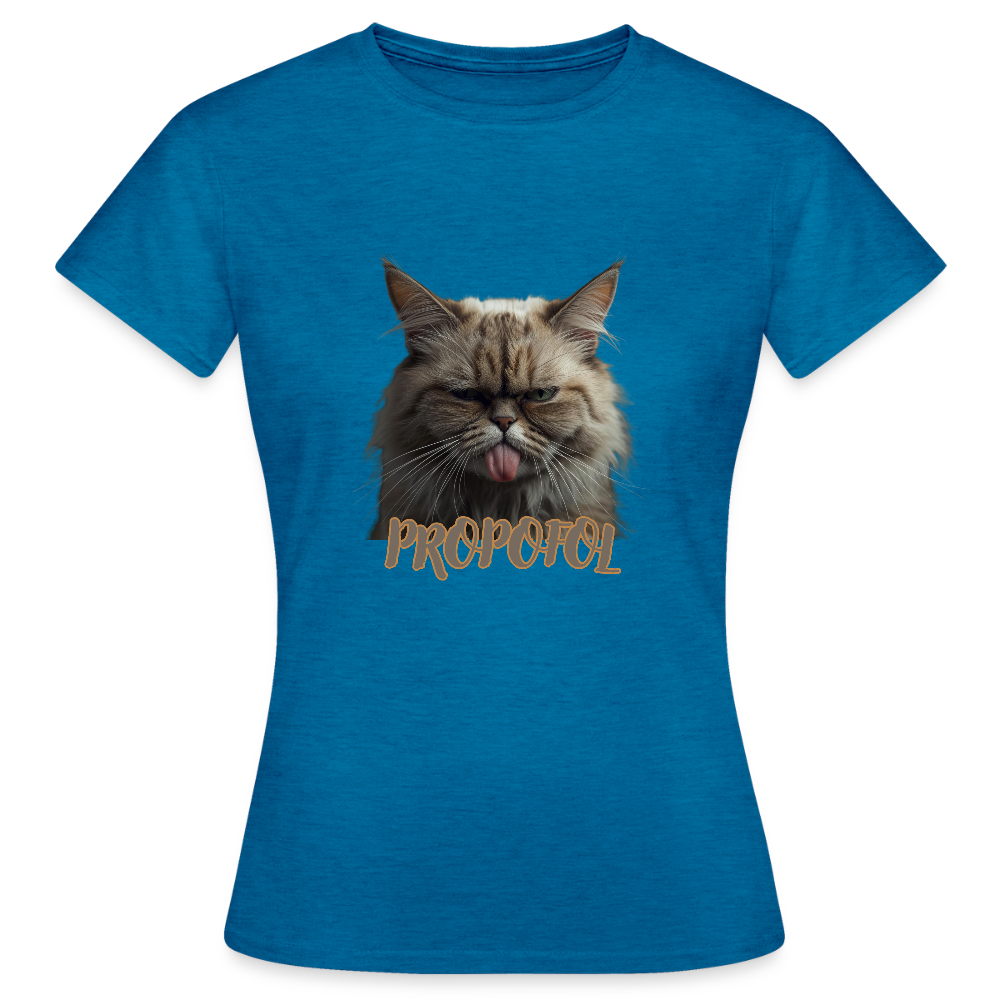 Propofol Cat - Frauen T-Shirt - Antikblaues Saphir meliert