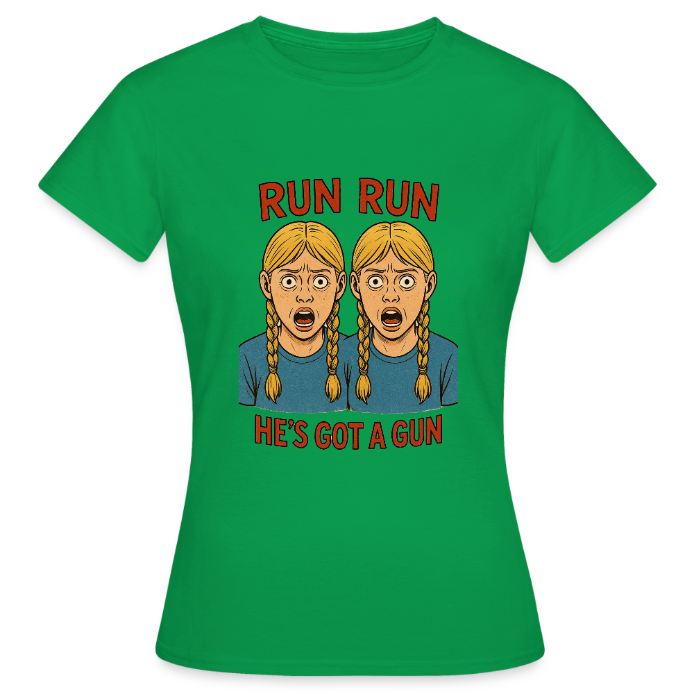 Zwillinge - run he´s got a gun - Frauen T-Shirt - Kelly Green