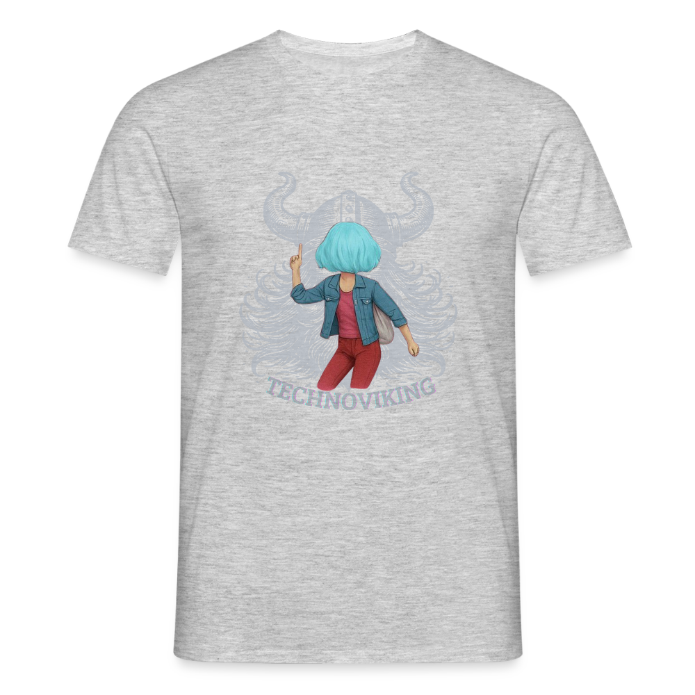 Technoviking protects blue haired girl - Männer T-Shirt - Grau meliert