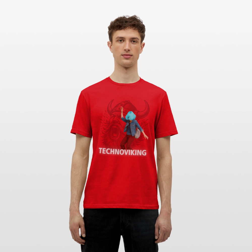 Technoviking protects blue haired girl - Männer T-Shirt - Rot