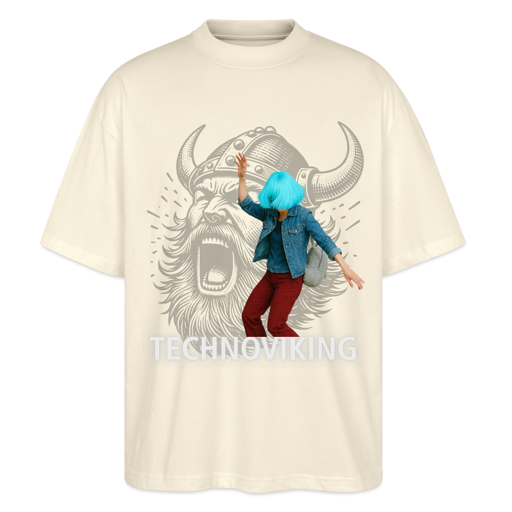 Technoviking protects blue haired girl - Stanley/Stella Oversized Unisex Bio T-Shirt Blaster - Weißgrau