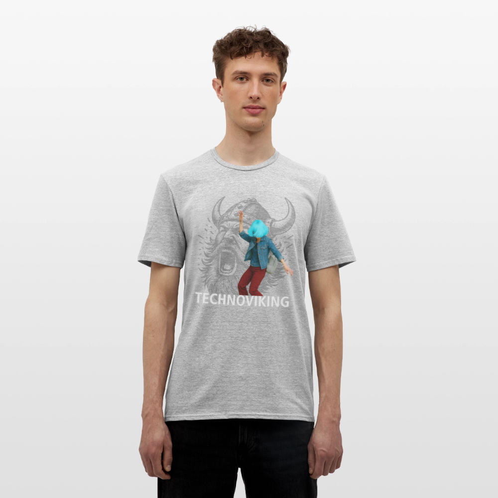 Technoviking protects blue haired girl - Männer T-Shirt - Grau meliert