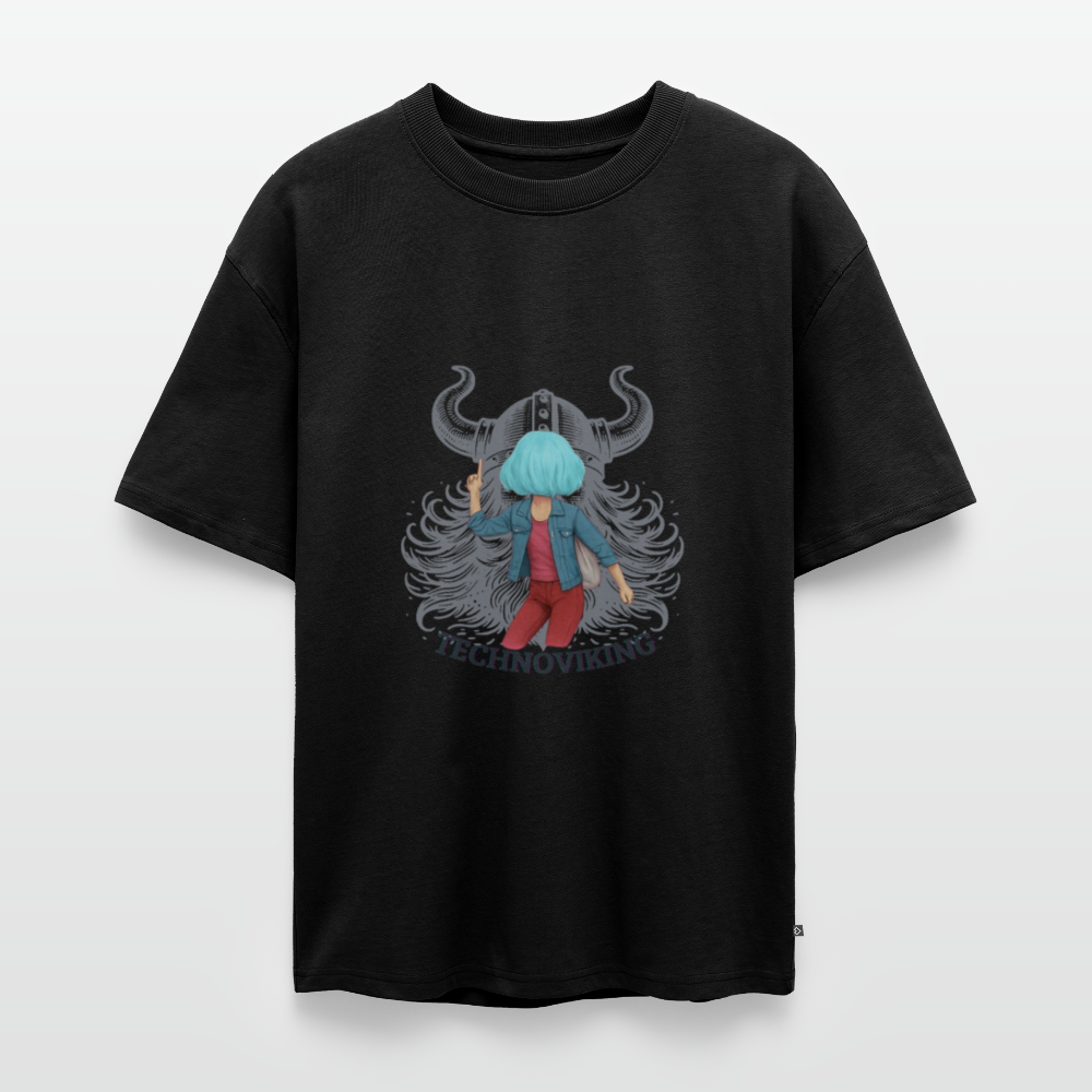 Technoviking protects blue haired girl - Unisex Oversized Bio T-Shirt - Schwarz