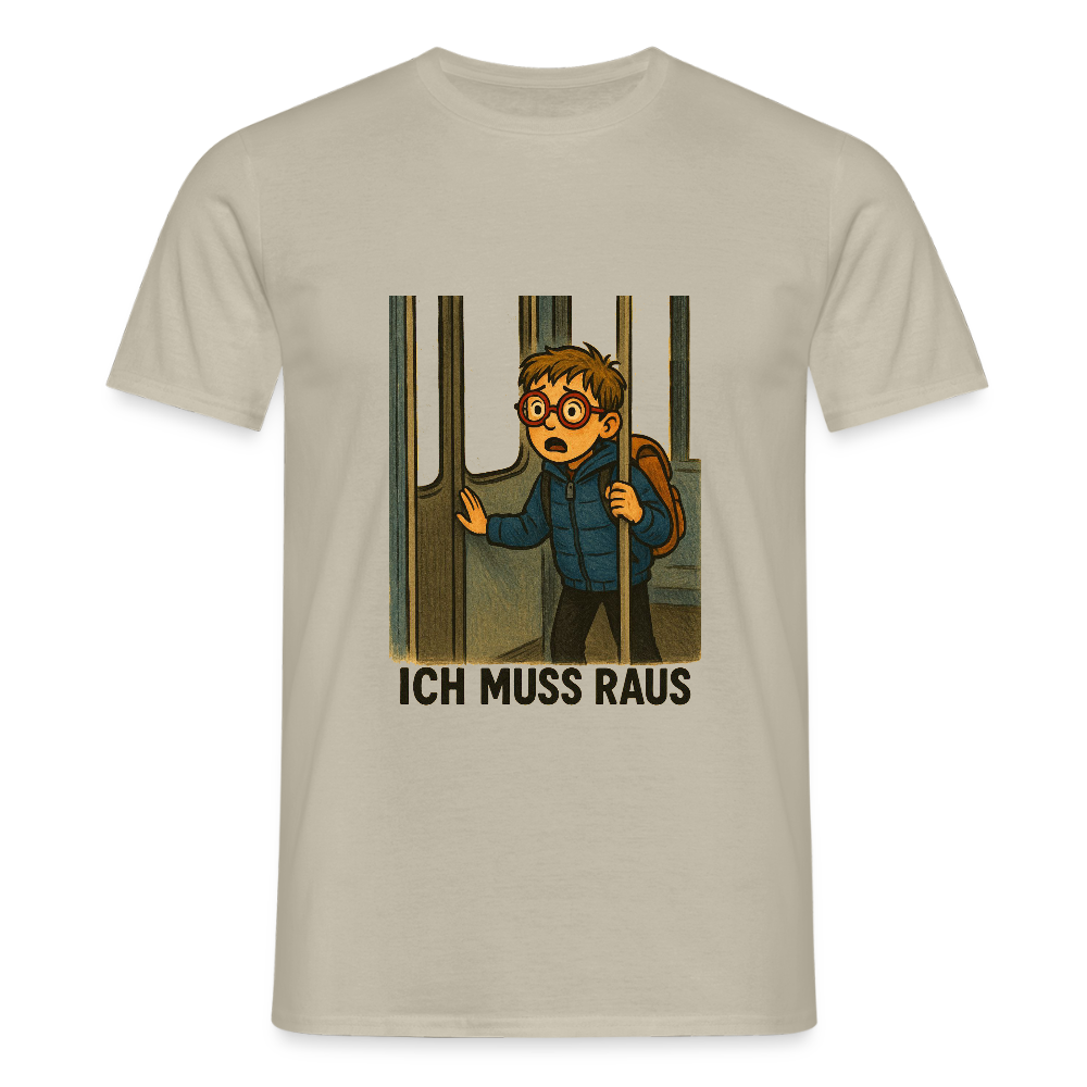 Junge im Bus ich muss raus - Männer T-Shirt - Sandbeige