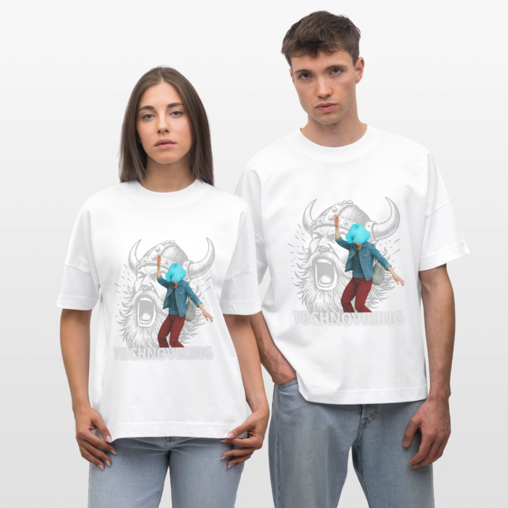Technoviking protects blue haired girl - Stanley/Stella Oversized Unisex Bio T-Shirt Blaster - Weiß