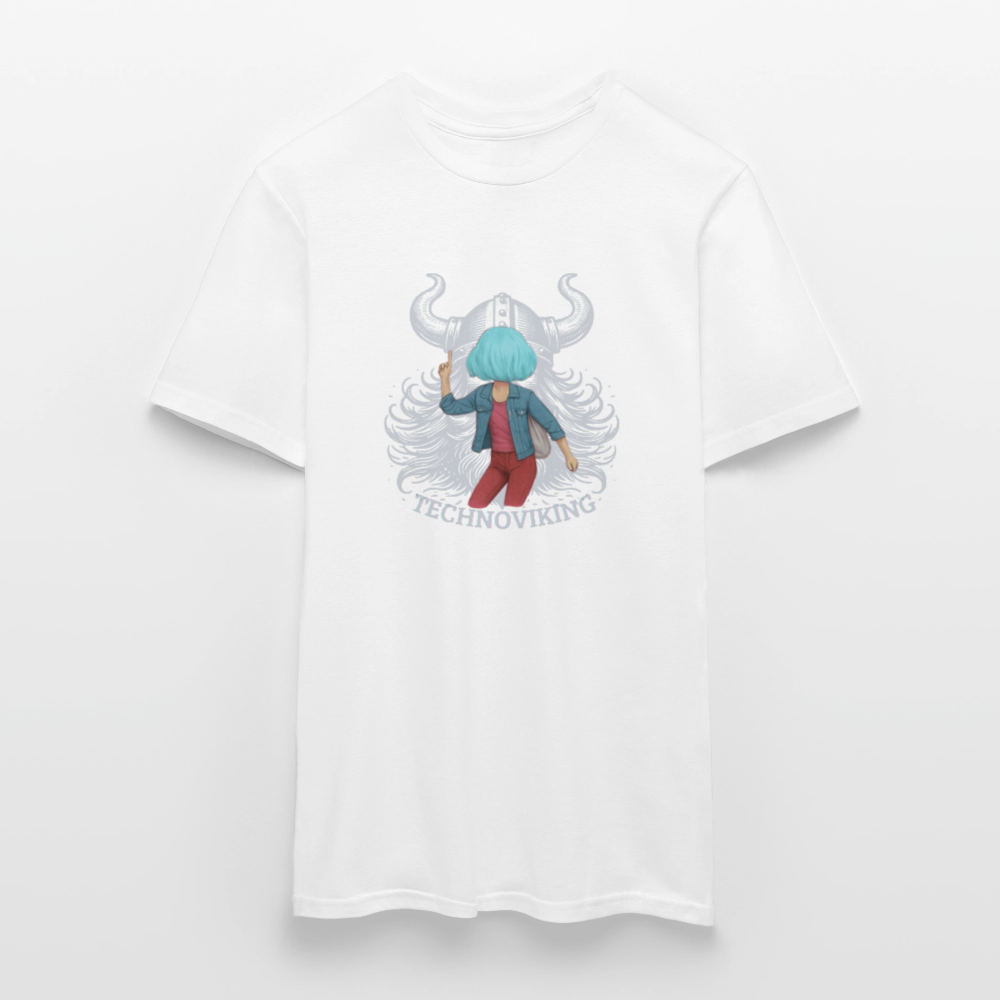 Technoviking protects blue haired girl - Männer T-Shirt - Weiß