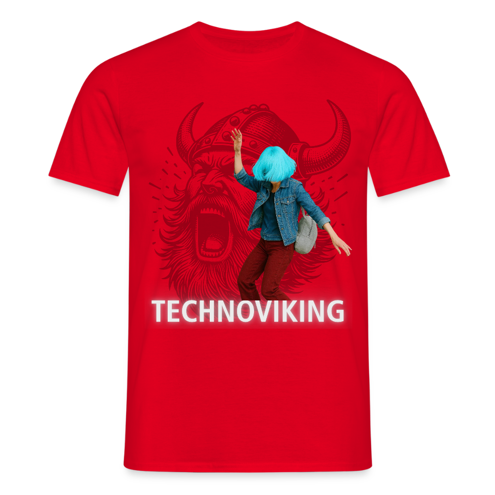 Technoviking protects blue haired girl - Männer T-Shirt - Rot
