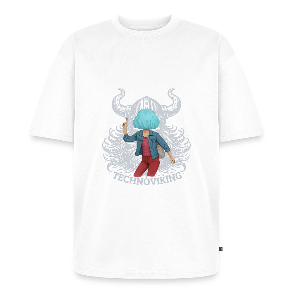 Technoviking protects blue haired girl - Unisex Oversized Bio T-Shirt - Weiß