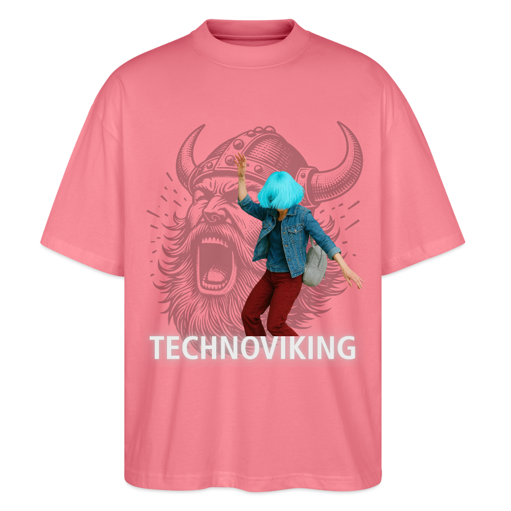 Technoviking protects blue haired girl - Stanley/Stella Oversized Unisex Bio T-Shirt Blaster - Pink 