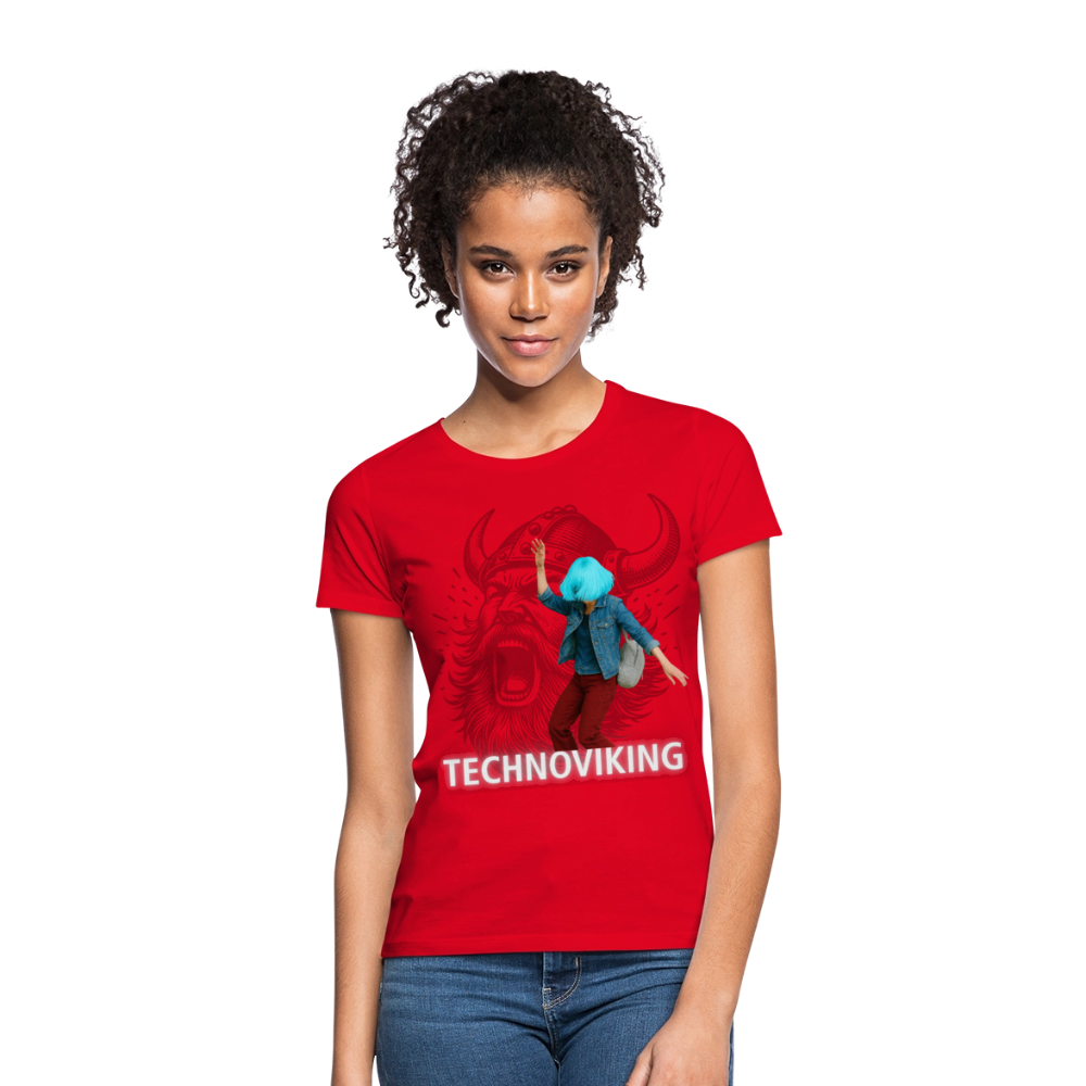 Technoviking protects blue haired girl - Frauen T-Shirt - Rot