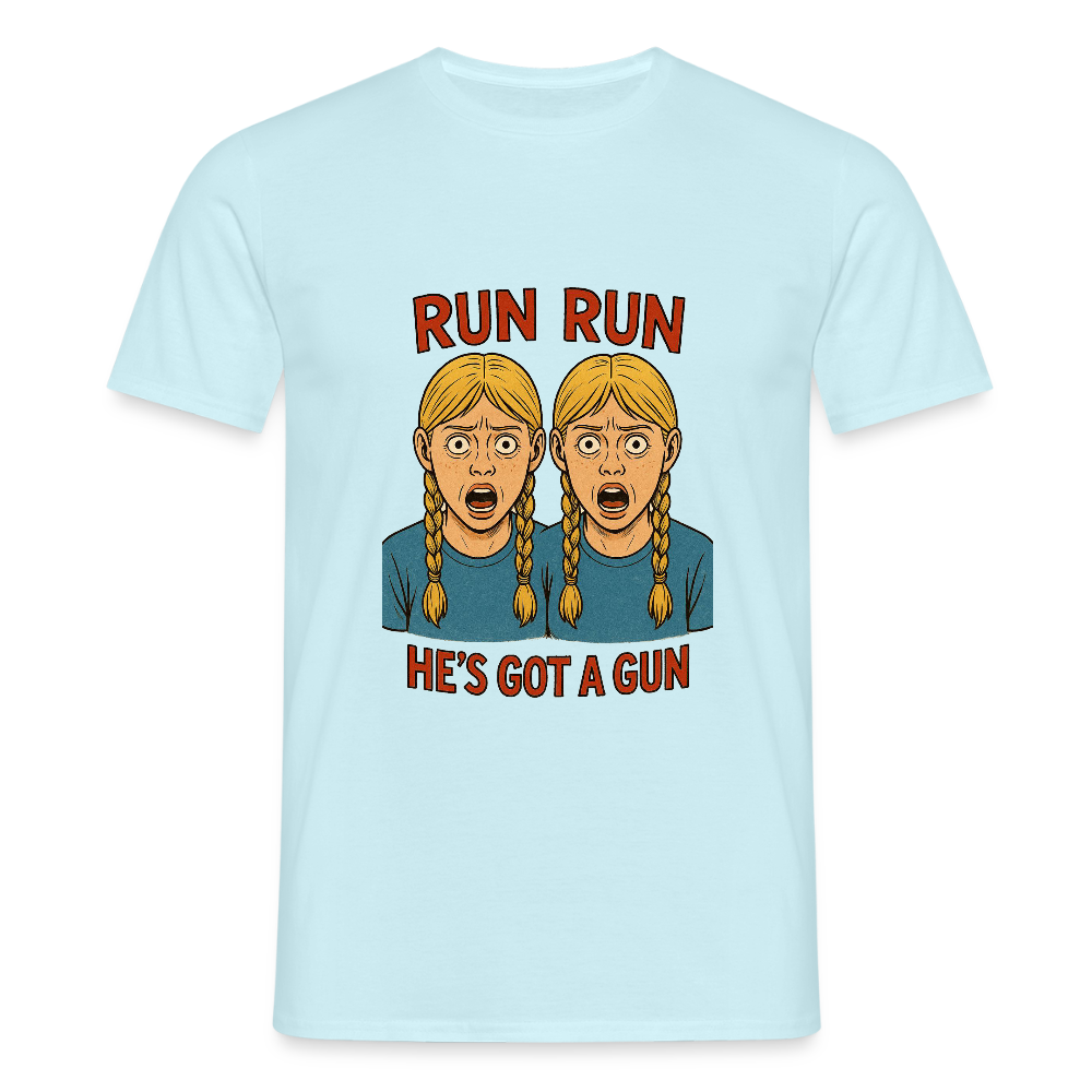 Zwillinge - run he´s got a gun - Männer T-Shirt - Sky