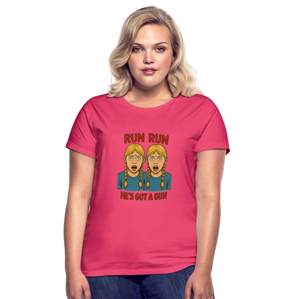 Zwillinge - run he´s got a gun - Frauen T-Shirt - Azalea
