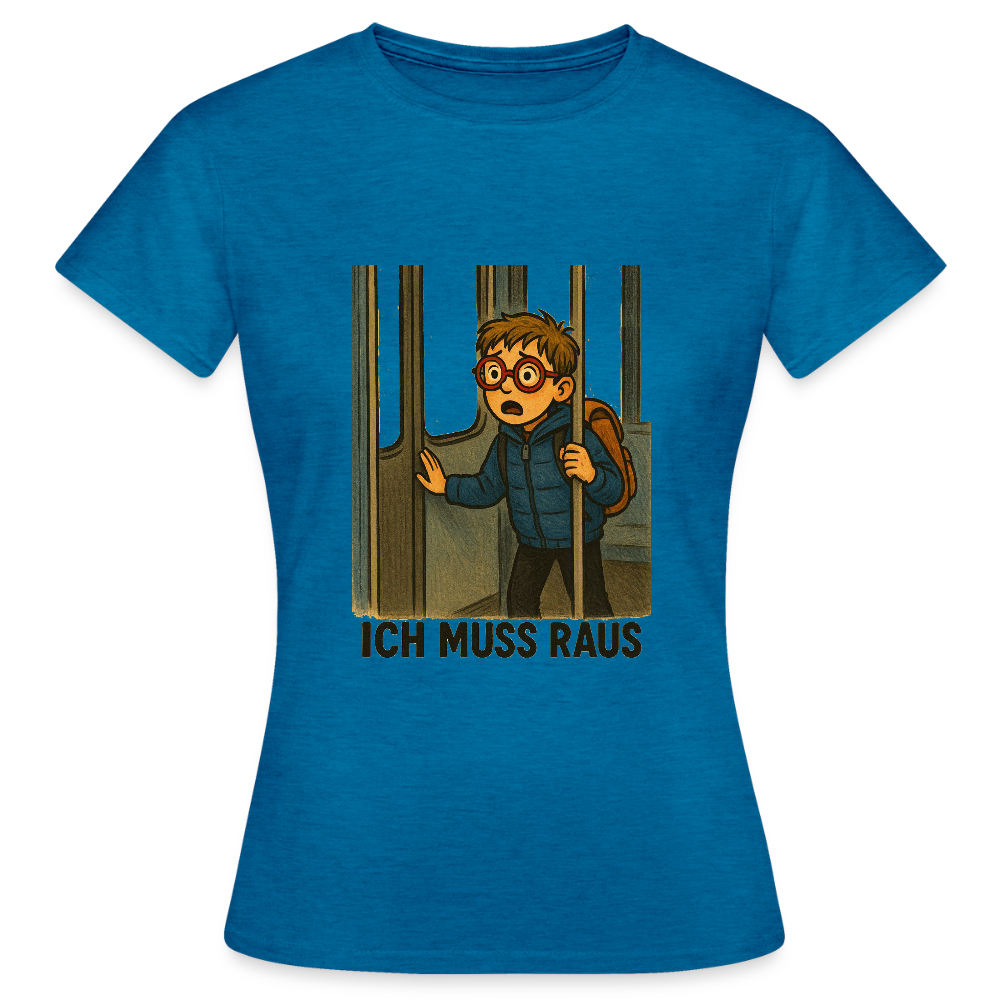 Junge im Bus ich muss raus - Frauen T-Shirt - Antikblaues Saphir meliert